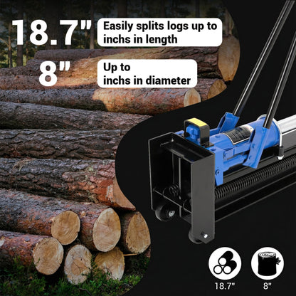 Festisoul 12 Ton Hydraulic Log Splitter, Manual Wood Splitter with 2 Speed Operation and Built in Wheels, Hand Powered Log Cutter for Firewood Processing, Steel Construction, Max 18.7 Inch