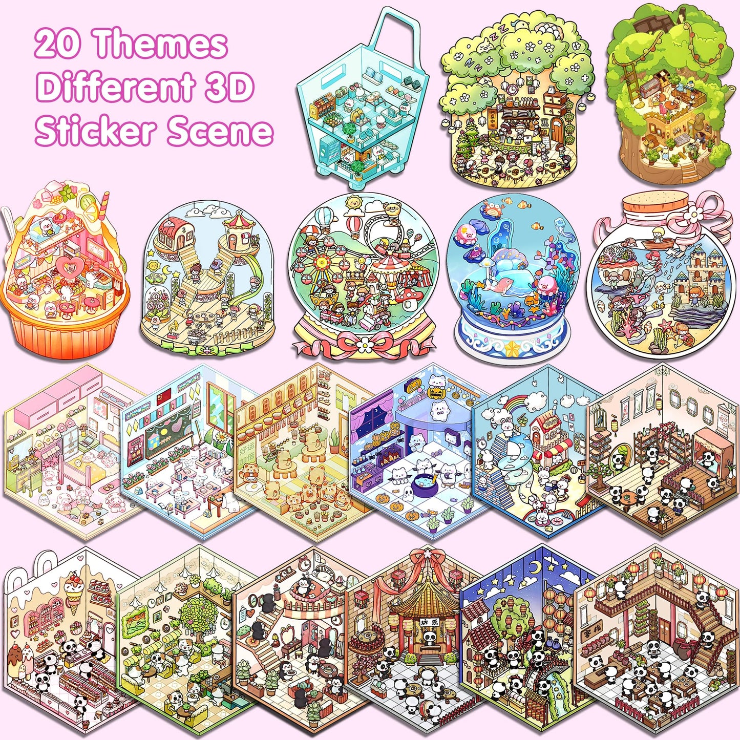 WDXIUE Scene Sticker – 20 Sets DIY 3D Sticker Scene Book Cute Cartoon Stickers Kit – Fun Sticker Therapy Activity for Stress Relief, Crafts & Gifts