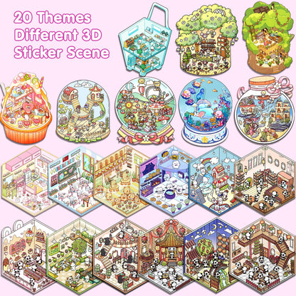 WDXIUE Scene Sticker – 20 Sets DIY 3D Sticker Scene Book Cute Cartoon Stickers Kit – Fun Sticker Therapy Activity for Stress Relief, Crafts & Gifts