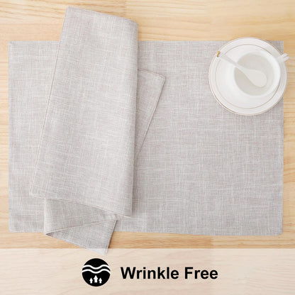 homing Faux Cotton Linen Placemats Set of 8, Cloth Washable Farmhouse Dining Table Mats for Indoors & Outdoors, Easy to Clean, Neutral Beige, 13 x 19 Inch