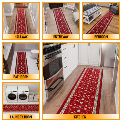 Ottomanson Aisle Runner Rug 2'7" x 50' – Soft Non-Slip Rug, Low Pile Carpet for Hallways, Events, Churches & Extra-Long Indoor Spaces, Mahal Red