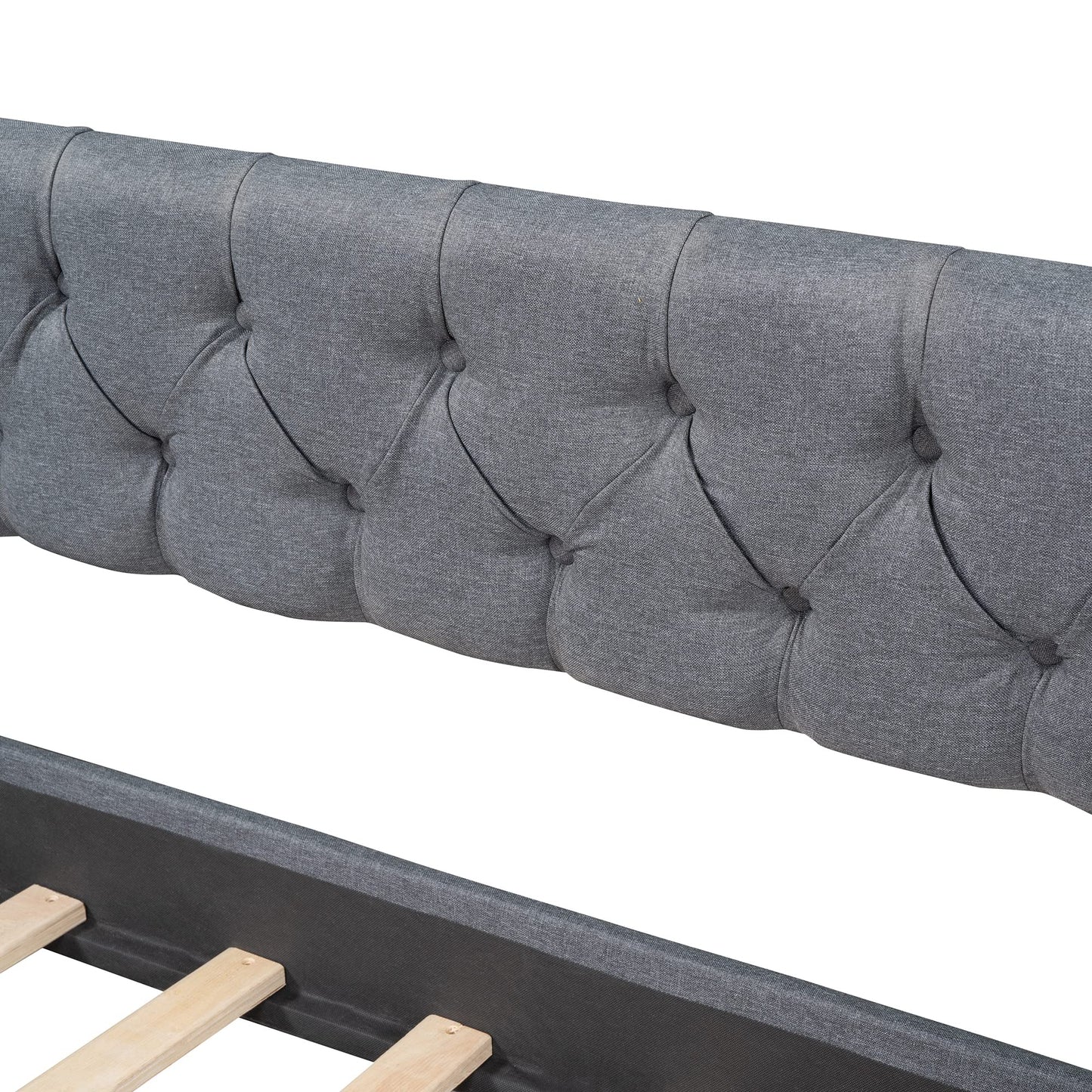 Merax Upholstered Twin Daybed Frame with 2 Storage Drawers, Linen Fabric Wood Sofa Bed, Diamond-Tufted Backrest & Rivets Armrests, Sturdy Wood Slat Support, No Box Spring Needed, Bear 400LBS, Gray
