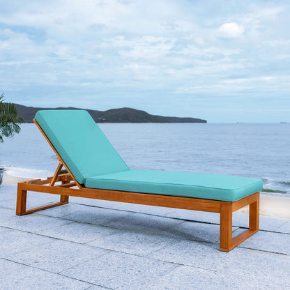 SAFAVIEH Outdoor - Solano Chaise Lounge Chair - Brown & Aqua - Solid Wood with Cushion - Adjustable Backrest Design - Ideal for Patio, Deck, Poolside, Backyard, 81"W x 31.5"D x 12"H (PAT7024Q)