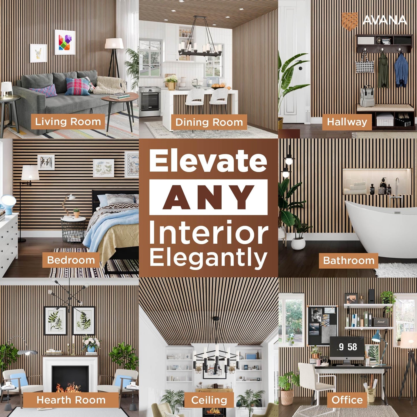Avana Acoustic Wood Wall Panels – 93.2x11.25 Inch Panels – Fits 94x12 Layout – White Oak Acoustic Panels 4 PCs – Wall Panels for Interior Wall Decor for Homes, Offices – Durable Wood Panels for Wall