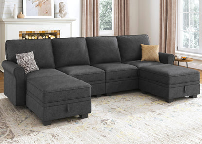 HONBAY Sectional Sofa with Storage Seat U Shaped Sectional Couch with Reversible Chaise Convertible Sectional Couches for Living Room,Dark Grey