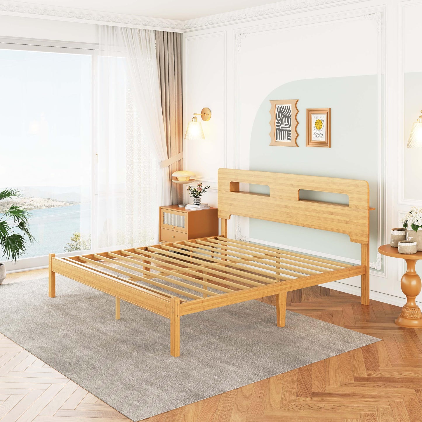 ZIYOO Bed Frame King Size with Storage 14 Inch Heavy Duty Bamboo Bed Frame No Box Spring Needed Easy Assembly No Noise