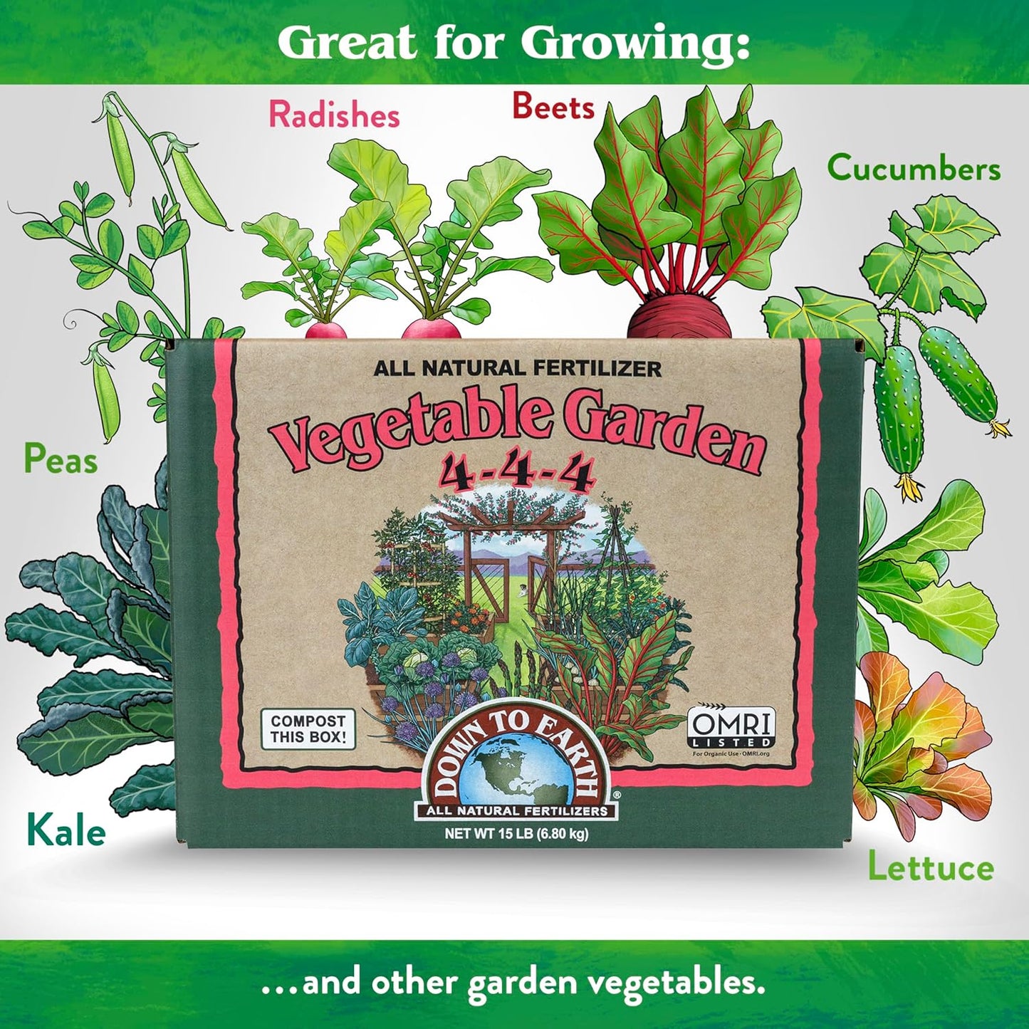 4-4-4, 15 lb Down To Earth All Natural Fertilizers Organic Vegetable Garden - Plant Food for Vegetables, Herbs, Greens