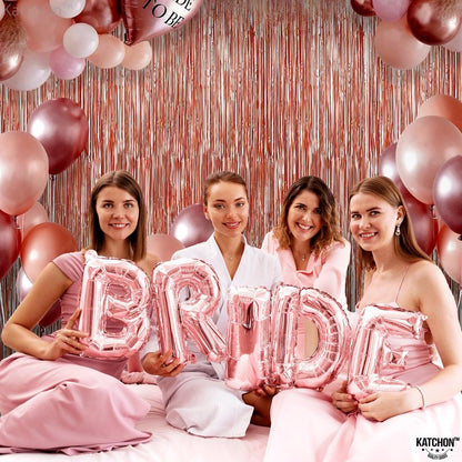 KatchOn, Rose Gold Fringe Curtain - XtraLarge 8x3.2 Feet, Pack of 3 | Rose Gold Backdrop for Bachelorette Party Decor, Graduation Decorations 2025 | Fringe Backdrop for Rosegold Birthday Decorations