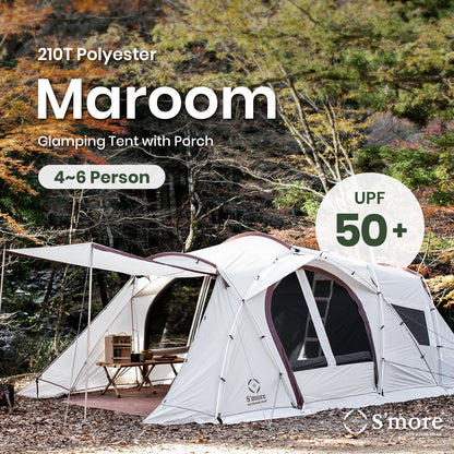 S'more Maroom Glamping Tent with Porch, 2/3/4/5/6Person Durable Weatherproof Camping Tent, Large Family Tent with Room Divider, Easy Setup Tent with Screen Room