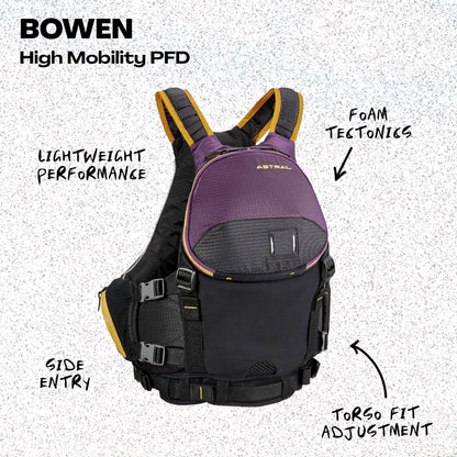 Astral Bowen Life Jacket - Lightweight USCG Type III PFD Adult Life Vest for Fishing, Touring, SUP, & Whitewater - Eggplant - Medium/Large