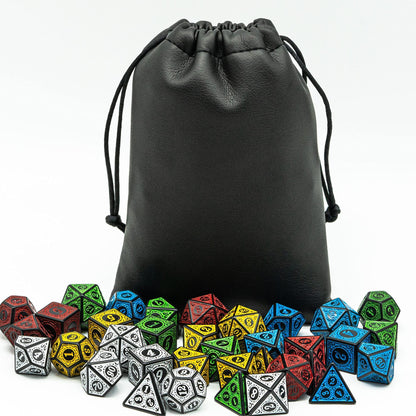 Poludie 5 Sets Dice DND, Polyhedral Dice Set (35pcs) with Leather Dice Bag, D&D Dice Set for Dungeons and Dragons, RPG Table Games (Window Lattice Carved Series)