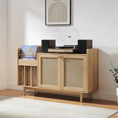 Crosley Furniture Maeve Record Player Cabinet, Vinyl Storage, Rattan Turntable Stand for Records, Ash