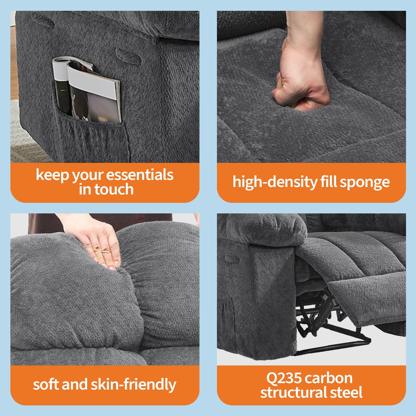 Garvee Manual Recliner Chair,Ergonomic Overstuffed Breathable Fabric Reclining Chair with Side Pockets,q235 Steel Frame Lazy Boy Recliner Single Sofa for Living Room Bedroom