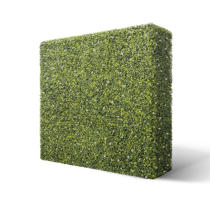 COARBOR 72" x 72" x 6" Artificial Boxwood Hedge Wall Milan with White Flowers Interior Divider Privacy Fence Faux Greenery Backdrop for Home Decor, Party Decor, Backyard Balcony Deck