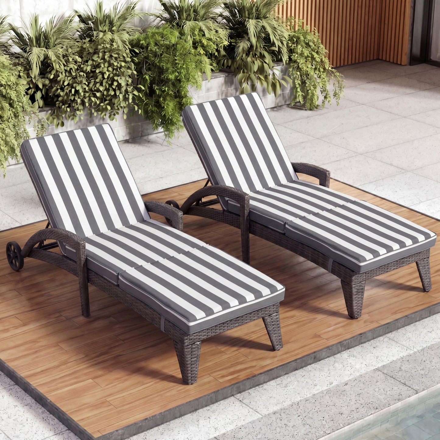 DAYAOUTDOOR Patio Chaise Lounger Set of 2, Outdoor Lounger Patio Chairs, Heavy Duty Lounge Chairs Outdoor, Chaise Lounges for Resort, Backyard, Deck, Poolside, Garden, Grey Stripe