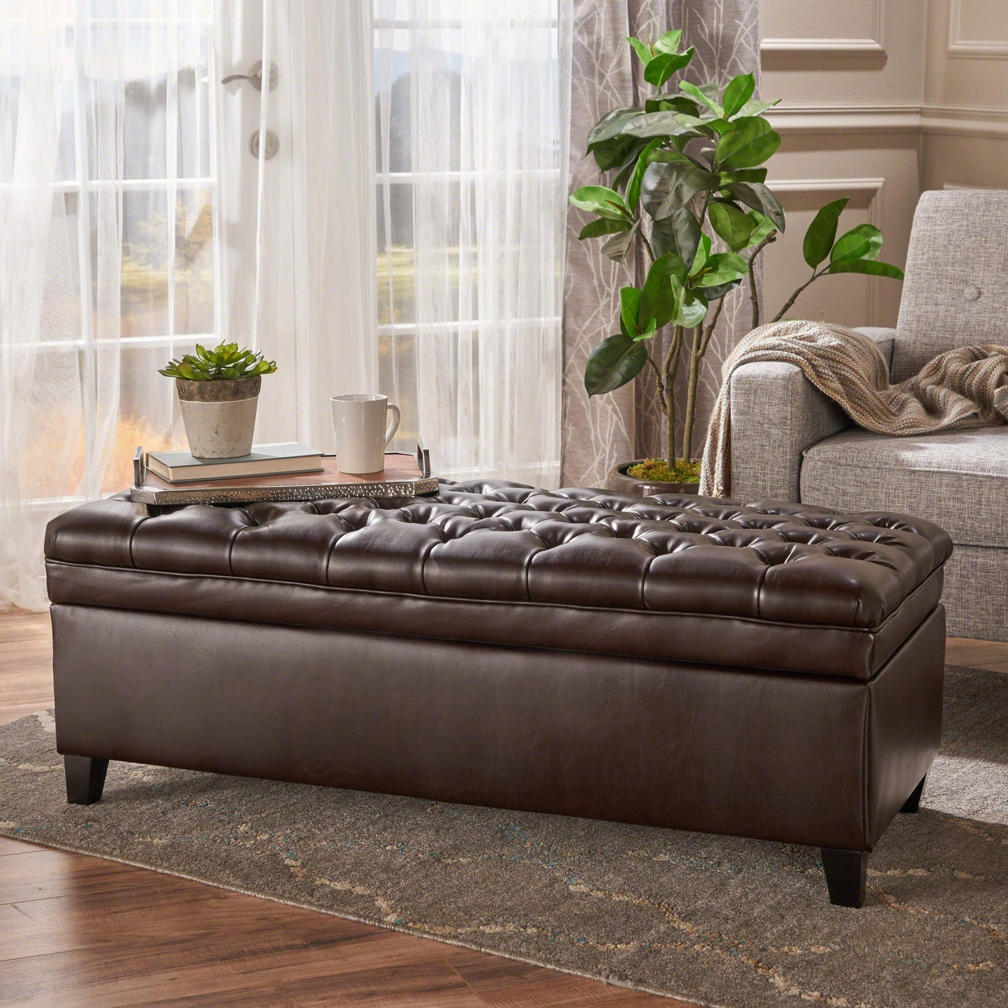 Christopher Knight Home Juliana PU Storage Ottoman, Brown