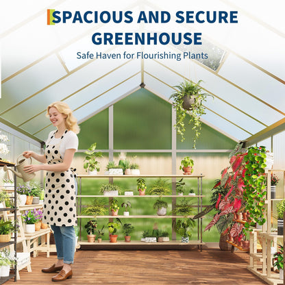 6x10 ft Outdoor Polycarbonate Greenhouse, Durable Aluminum Frame with Lockable Door, Adjustable Roof Vent, Ideal for Backyard, Patio, or Garden, All-Weather Green Houses for Outside Plant Growing