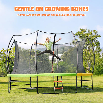 Yohood Trampoline Outdoor 12FT 14FT, Recreational Trampolines with Enclosure Net and Ladder, ASTM Approved for Kids and Adults, with Additional 8 Stabilizer Bars and Anti-Rust Coated Galvanized Frame