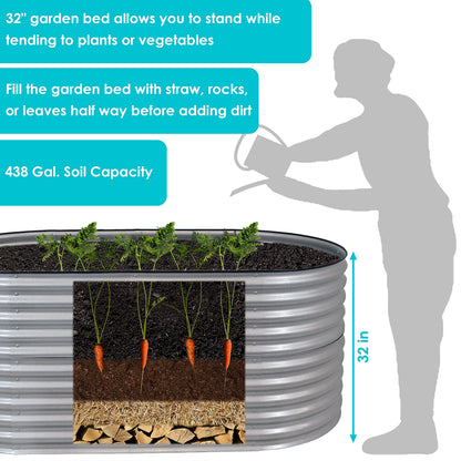 Sunnydaze 79-Inch Oval Raised Garden Bed - Stackable Steel Vegetable Flower Bed Planter Kit with Rubber Edge Trim - Silver