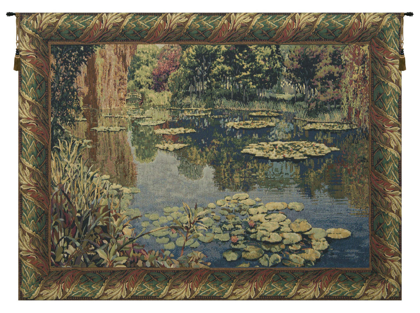 Lake Giverny With Classic Border Belgian Tapestry Wall Hanging - 43 in. x 33 in. Cotton/Viscose/Polyester by Claude Monet