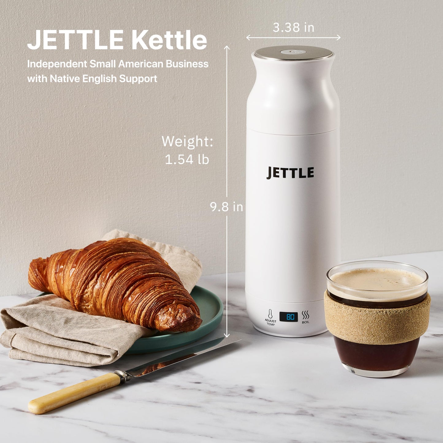 Jettle Electric Kettle - Travel Portable Heater for Coffee Tea Milk Soup - Stainless Steel Travel Water Boiler tea pot with Temperature Control - LED - Automatic Power Off - 450ml - Kitchen Appliance