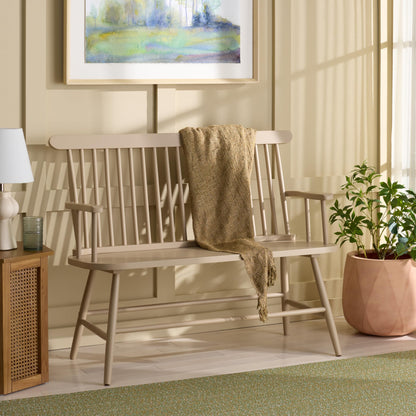 SAFAVIEH Home Collection - Eton Khaki Solid Wood Bench, Farmhouse Spindle Back Indoor Seating for Entryway or Dining (BCH3300C)