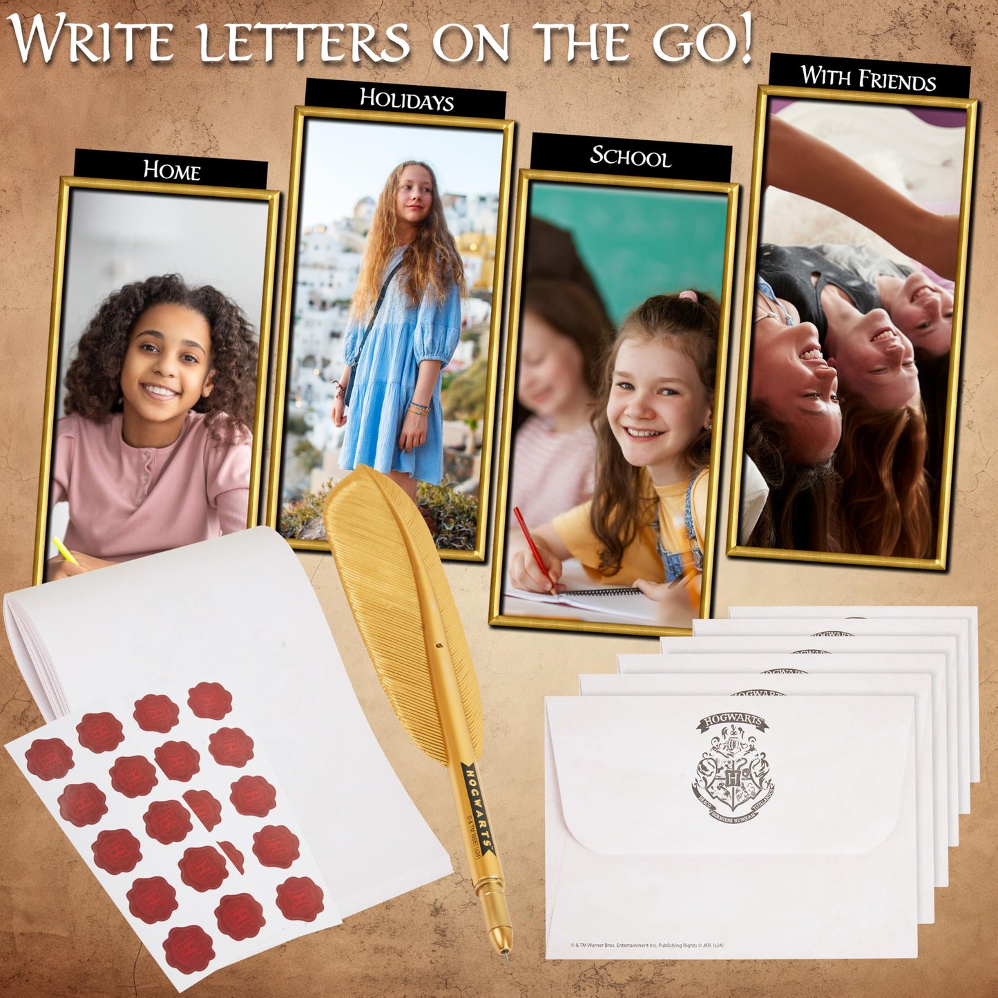 Harry Potter Gifts Letter Writing Kit for Kids, Teens with A5 Paper, Envelopes, Quill Pen, Stickers, Stationery Set, Hogwarts