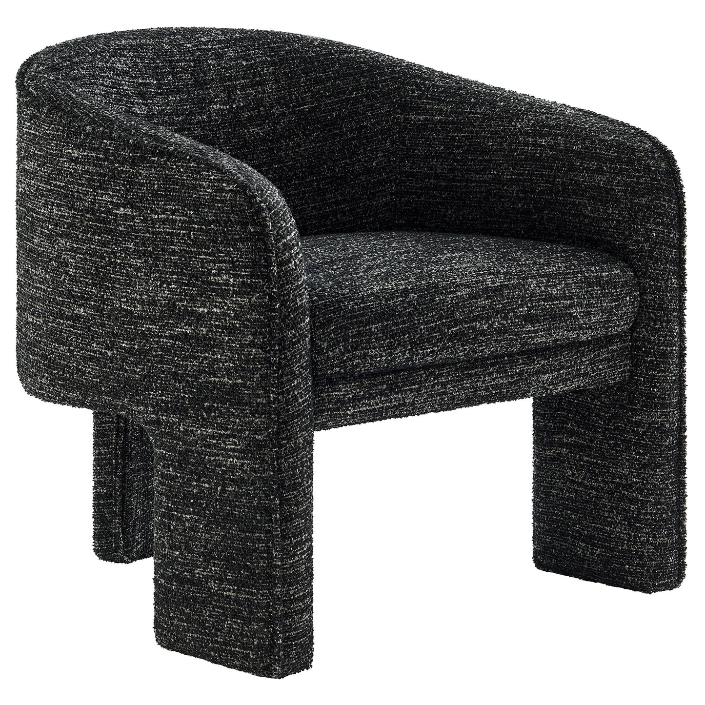 Modway Greer Comfy Barrel Accent Chair with 3 Legs in Charcoal Boucle Fabric – Cozy Round Reading Armchair – Mid Century Modern Upholstered Wide Barrel Dining Chair with Curved Back