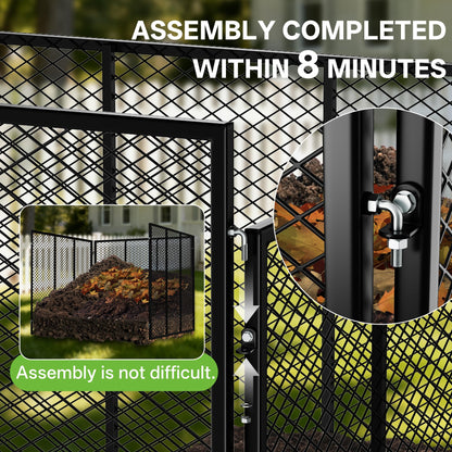 Large Compost Bin, 172 Gallon Metal Wire Mesh Composter for Outdoor, Waterproof Composting Bin with Rust-Proof Coating, Easy Assembly Compost Bin for Garden, Yard, Kitchen Waste, Leaves, 37x37x30 in