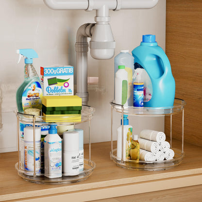 Pantasia 2 Tier Lazy Susan Turntable Organizer 9.25 inch, Rotating Spice Rack Organization for Cabinet, Bathroom, Pantry, Countertop, Kitchen, Vanity, Medicine Cabinet Organizer, Clear