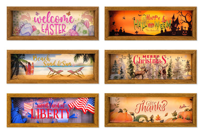 SAILINGSTORY Interchangeable Holiday Decor 6 Seasonal Decor Night Light Shadow Box Easter Summer 4th of July Halloween Thanksgiving Christmas Decorations