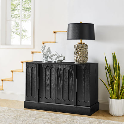 KEIKI Wood Sideboard Buffet Cabinet with Storage, 4 Door Farmhouse Cupboard w/Adjustable Shelves, Console Table for Kitchen, Dining/Living Room, Black