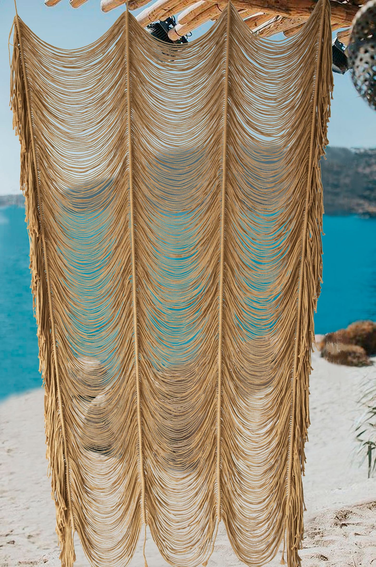 Macrame Curtain Boho Curtain Doorway Window Wall Decor Fiber Yarn Art Handwoven Wall Hanging Art Craftsmanship Home Door Bedroom Wedding Backdrop Arch,Closet Room Divider 59" W x 75" H (1 Panel,Khaki)