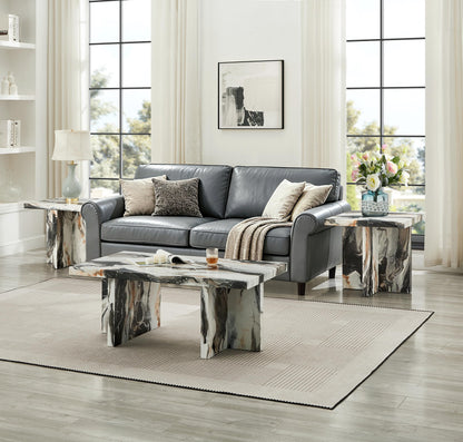 Roundhill Furniture Mchome 3-Piece Coffee Table Set, Coffee Table and Two End Tables, Off-White Faux Marble