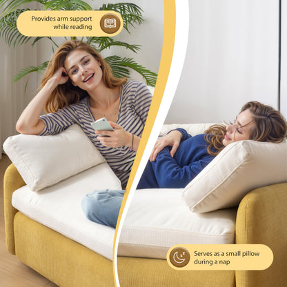 GDFStudio 50" Oversized Accent Chair, Modern Chenille Upholstered Armchair with 2 Pillows & Solid Frame, Deep Wide Seat Cloud Comfy Single Sofa Reading Chair for Living Room Apartment, Yellow+Cream