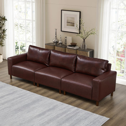 KEIKI 112 Inch PU Leather Sofa, Luxury Cloud Couch Sofa Sleeper Chair, Corner Comfy Upholstered 3-Seater Cloud Couch, Big Accent Deep Seating for Office Apartment Living Room, Easy Assembly, Burgundy