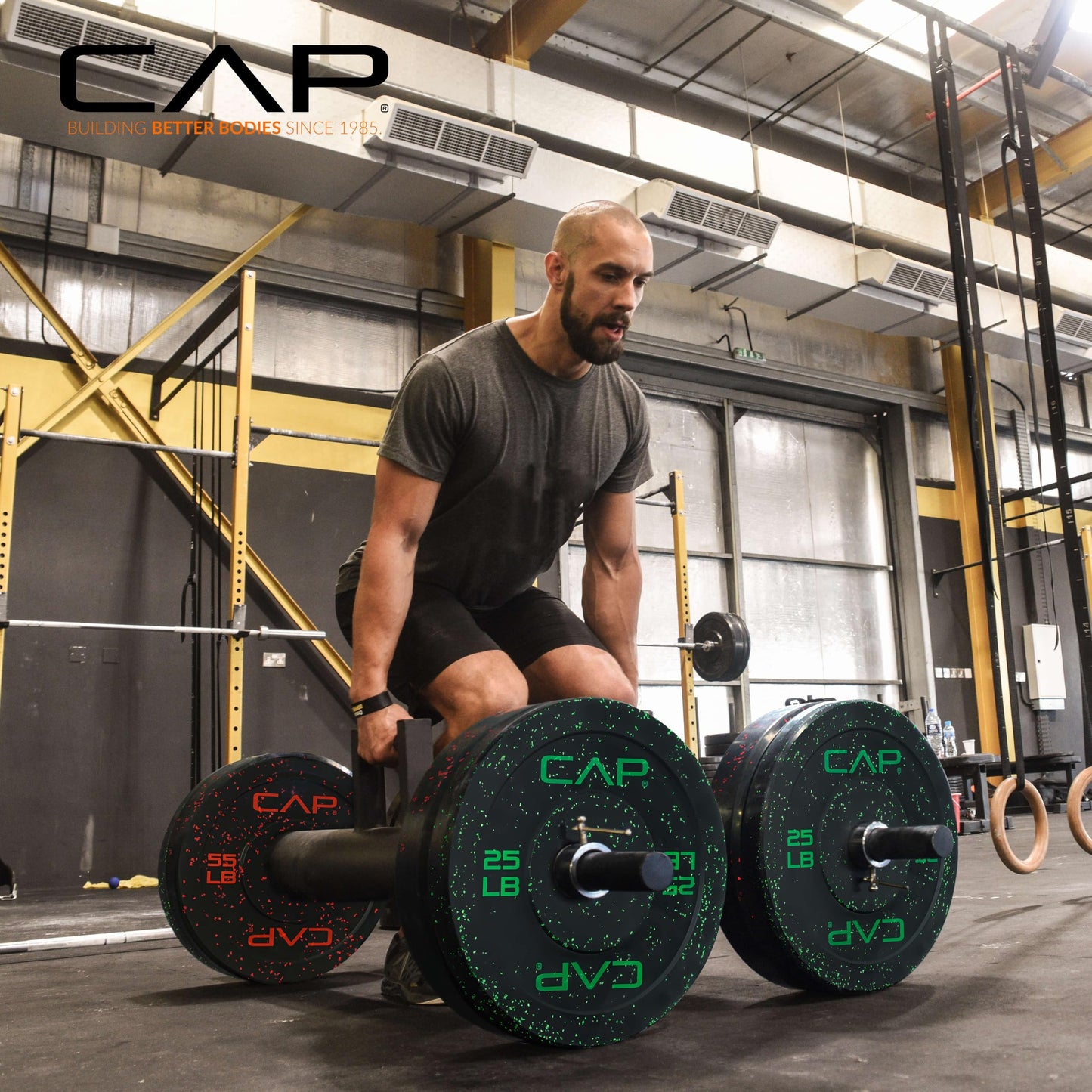 CAP Barbell Economy - Speckled Olympic Bumper Plate Set with Color Logo, Black, 260 lbs Set