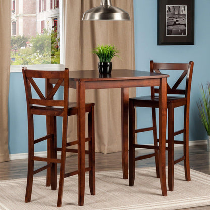 Winsome Wood Inglewood 3-Pc High Table with 2 Bar V-Back Stools