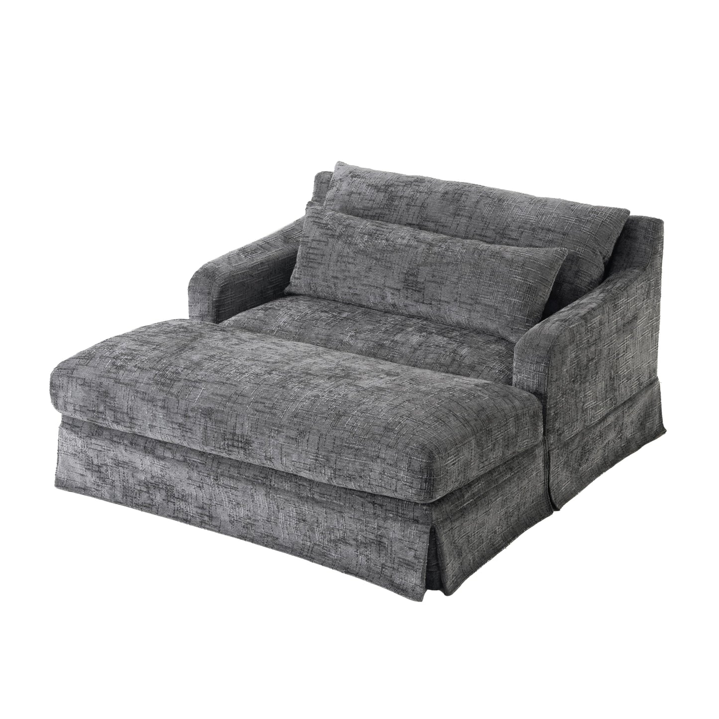 Merax Modern Indoor Chaise Lounge with Pillows, Oversized Chenille Upholstered Sleeper Sofa Bed with Armrests for Living Room, Apartment, Grey