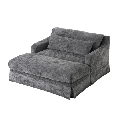 Merax Modern Indoor Chaise Lounge with Pillows, Oversized Chenille Upholstered Sleeper Sofa Bed with Armrests for Living Room, Apartment, Grey
