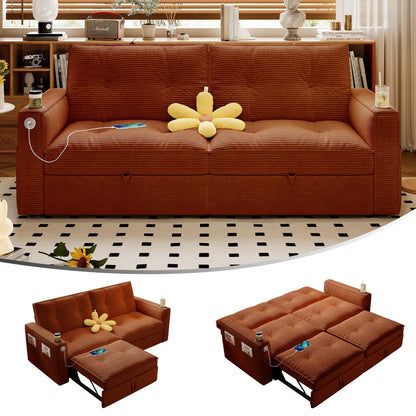 KEIKI Convertible Sofa Bed, 3 in 1 Pull Out Couch, 73" Pull Out Sofa Bed with Side Pocket for Living Room, Bedroom, Small Space, Orange