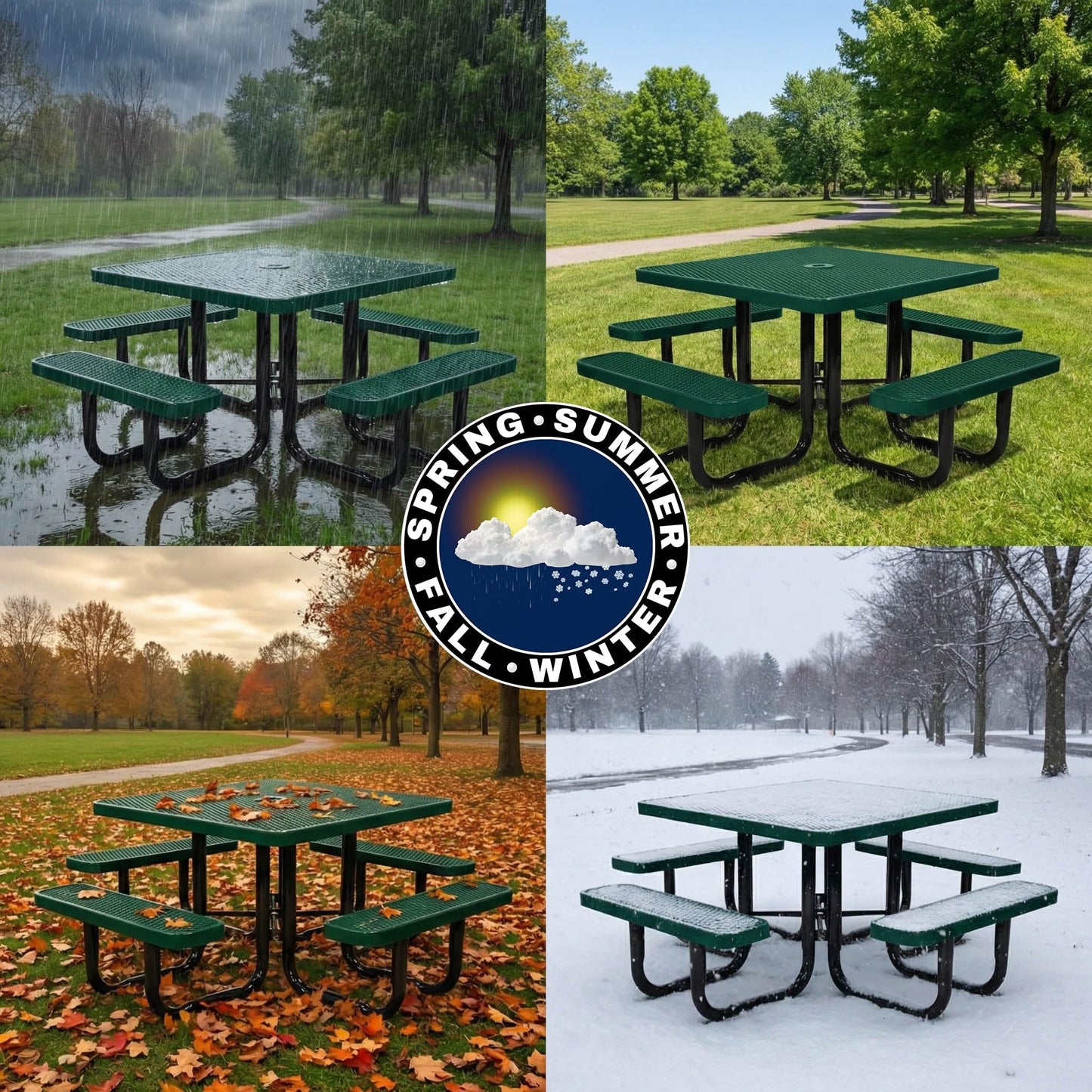 46” Square Heavy-Duty Expanded Metal Red Picnic Table