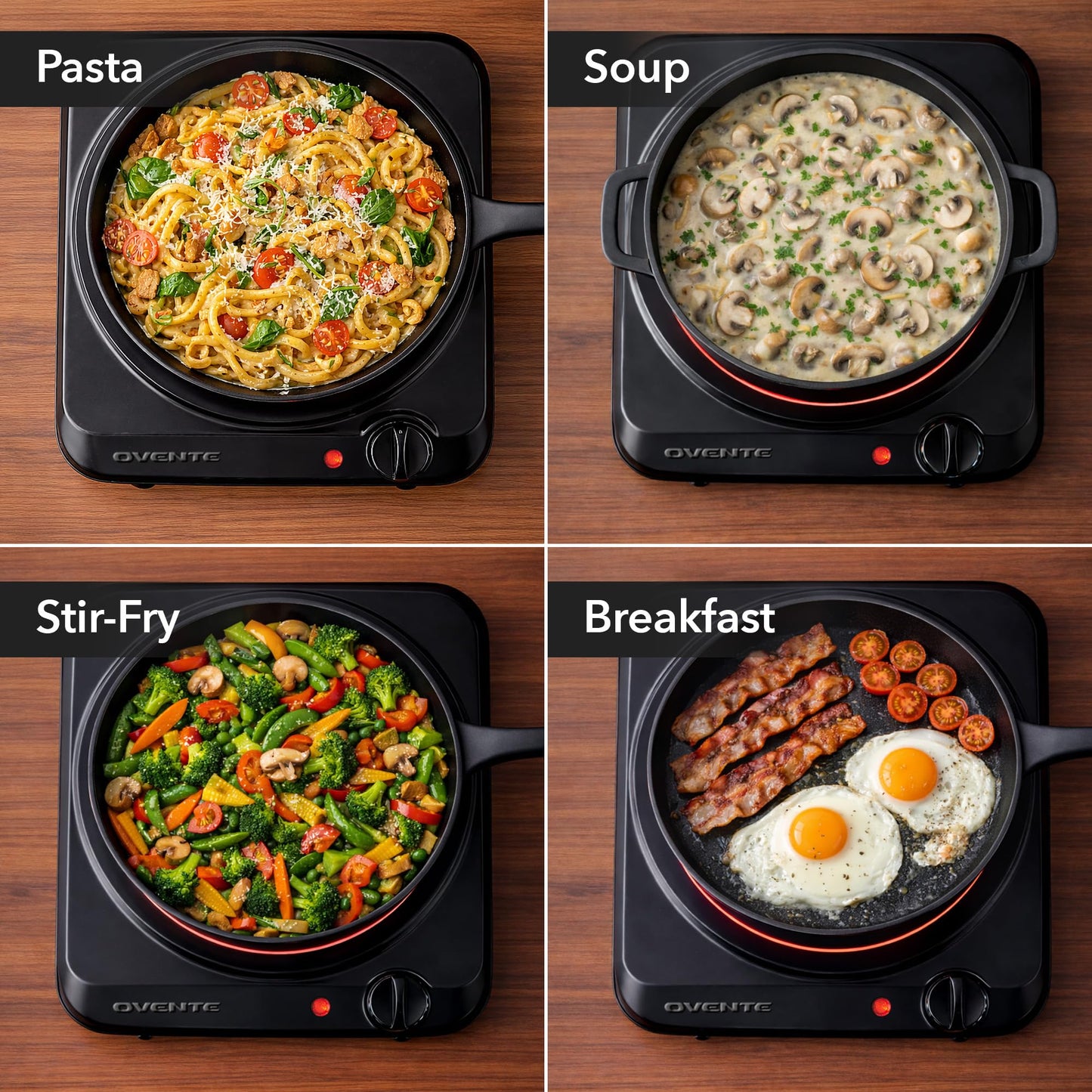 OVENTE Countertop Infrared Single Burner, 1000W Electric Hot Plate with 7” Ceramic Glass Cooktop, 5 Level Temperature Setting & Easy to Clean Base, Compact Stove for Home Dorm Office, Black BGI101B