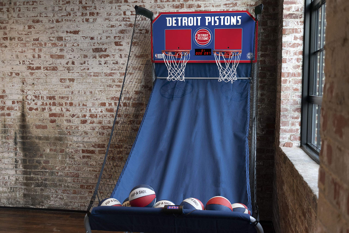 Pop-A-Shot - Home Dual Shot with Detroit Pistons NBA Graphics l Sensor Scoring l 16 Game Modes l 7 Balls l Foldable Storage l for All NBA Fans
