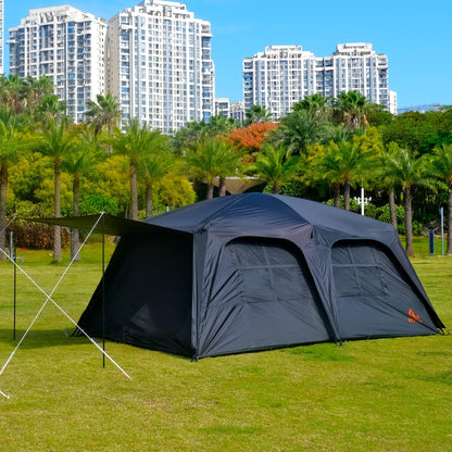 KTT Extra Large Tent 12 Person,Family Cabin Tents,Awning,2 Rooms,4 Doors and 4 Windows with Mesh,Straight Wall,Waterproof,Double Layer,Big Tent for Outdoor,Picnic,Camping,Family Gathering(Black)