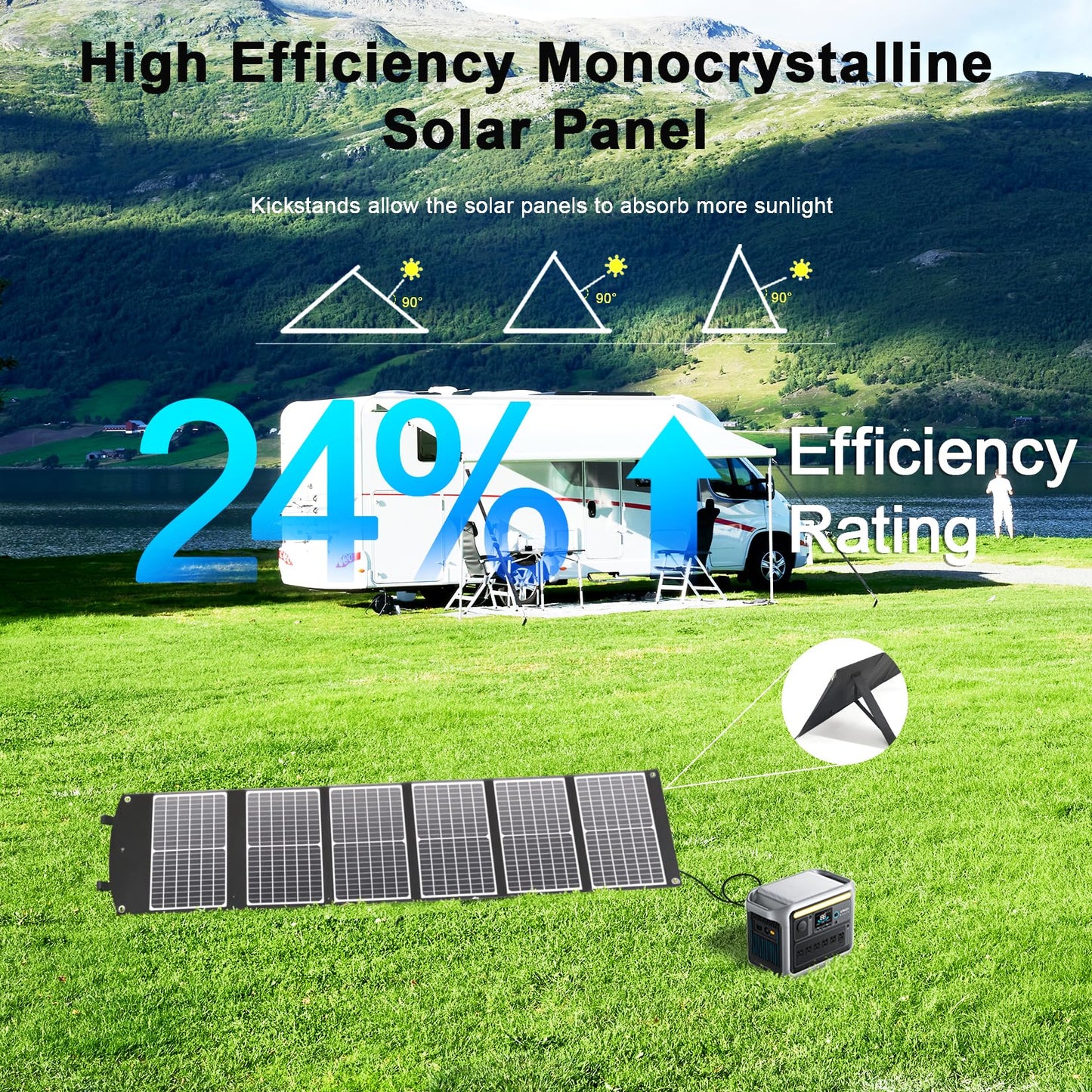 wagnation 100 Watt Portable Solar Panel, Foldable Solar Panel Charger with Kickstands, QC3.0 USB-A USB-C & DC Output for Phone/Power Station, IP65 Waterproof for Camping Backpacking Hiking RV Blackout