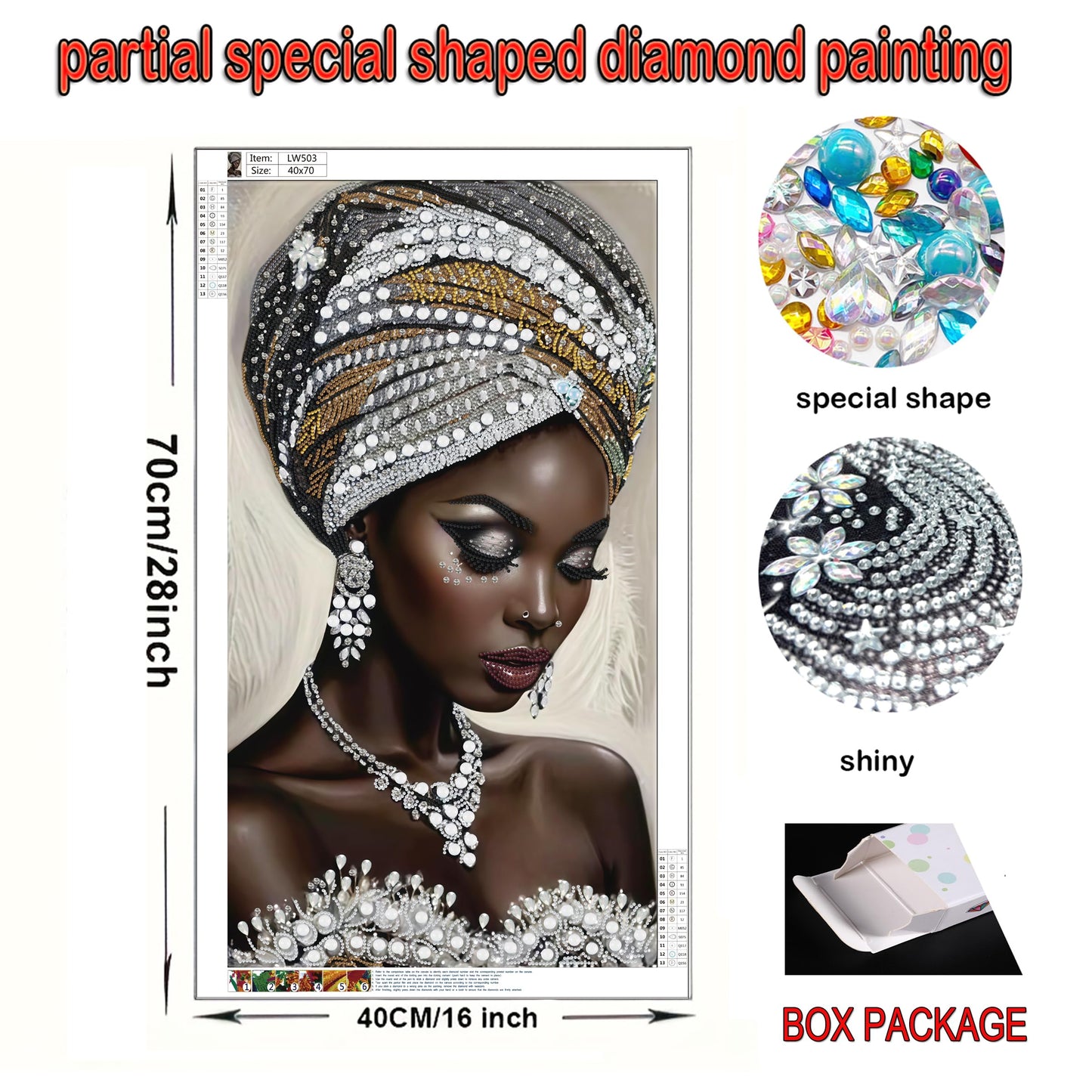 KUFWKEY African Women Large Diamond Art Kits for Adults,Partial 5D Diamond Painting kit for Beginners,Special Shaped Diamond Art,Sparkling gem Art,Diamond dots,DIY Mosaic Kits,Home Decor,16X28 inch