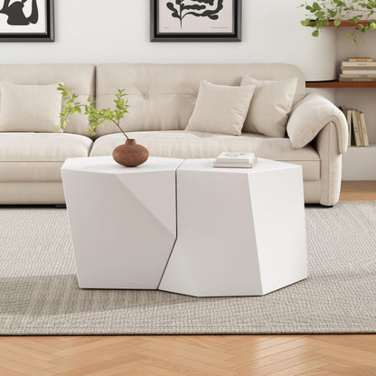 Christopher Knight Home Skyles Coffee Table Set of 2, Geometric Lightweight Concrete Patio End Table, Contemporary Home Decor, Flexible Indoor Outdoor Coffee Tables, No Assembly Required, White