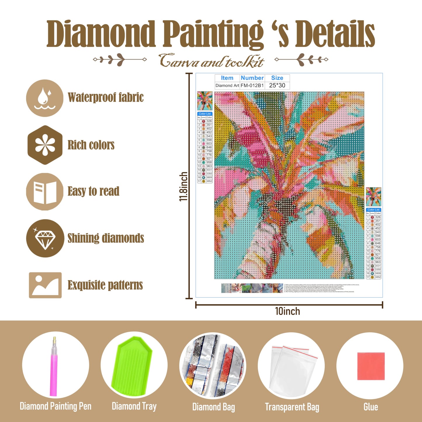 Kemingni 2 Pack Abstract Palm Tree Diamond Painting Kit, Tropical Pink Palm Tree Diamond Art Kits for Adults Beginners, Full Drill Gem Painting for Home Wall Decor, 9.8x11.8 Inch