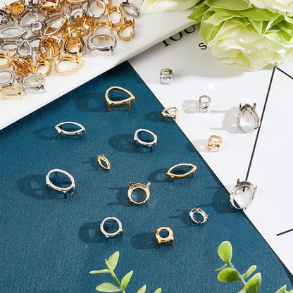 CHGCRAFT 96Pcs 24 Styles Brass Rhinestone Claw Settings Teardrop Horse Eye Oval Round Hollow Sew on Prong Setting for Rhinestone Gemstone Cabochon Resin Jewelry Making